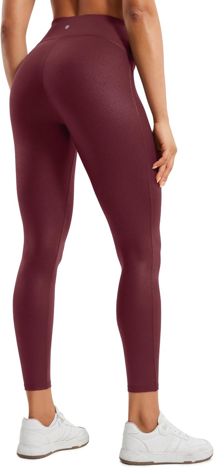 imageCRZ YOGA No Front Seam Faux Leather Leggings 25 Butterluxe Matte High Waist Stretch Tights Womens Pleather PantsRed Merlot Foil Pattern