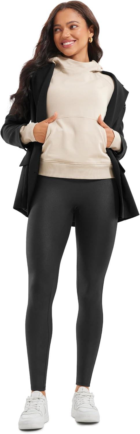 imageCRZ YOGA No Front Seam Faux Leather Leggings 28quot Butterluxe Matte High Waist Stretch Tights Womens Pleather PantsBlack Foil Pattern