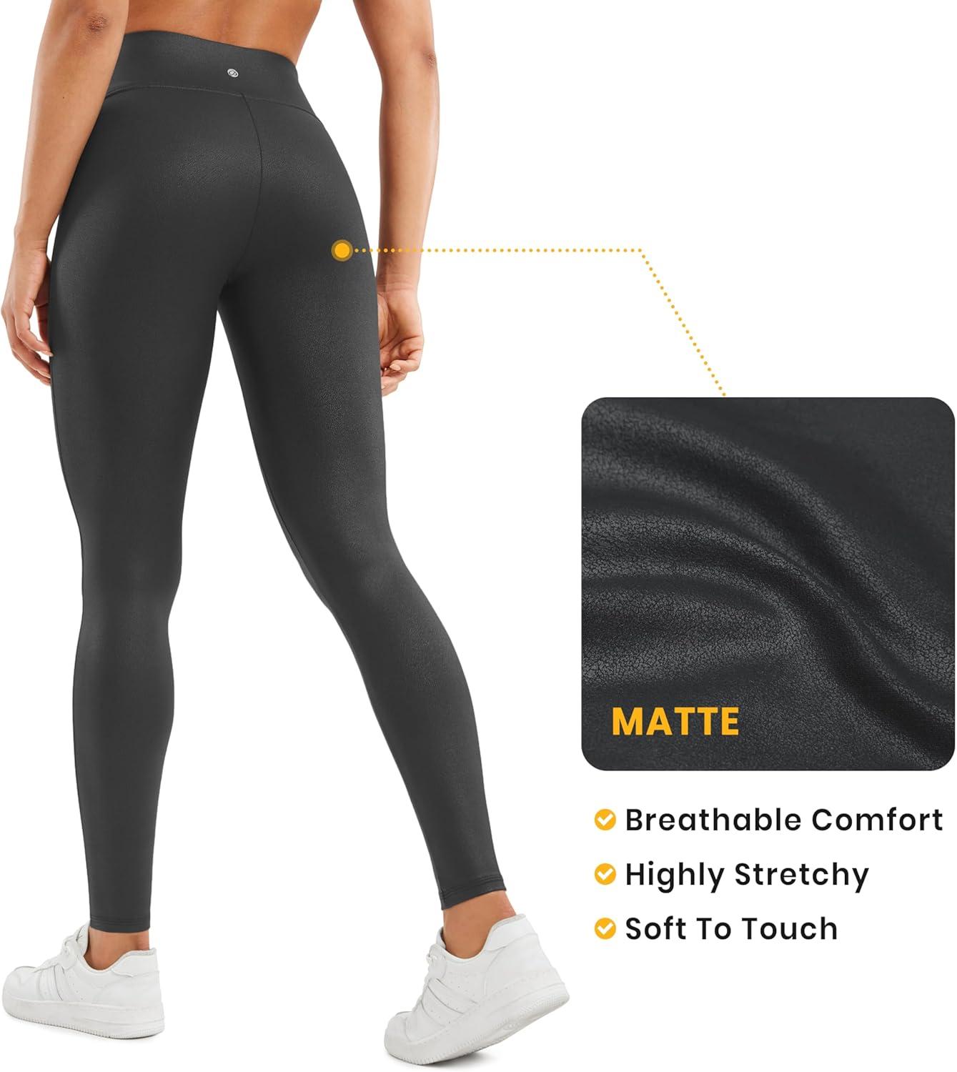 imageCRZ YOGA No Front Seam Faux Leather Leggings 28quot Butterluxe Matte High Waist Stretch Tights Womens Pleather PantsBlack Foil Pattern