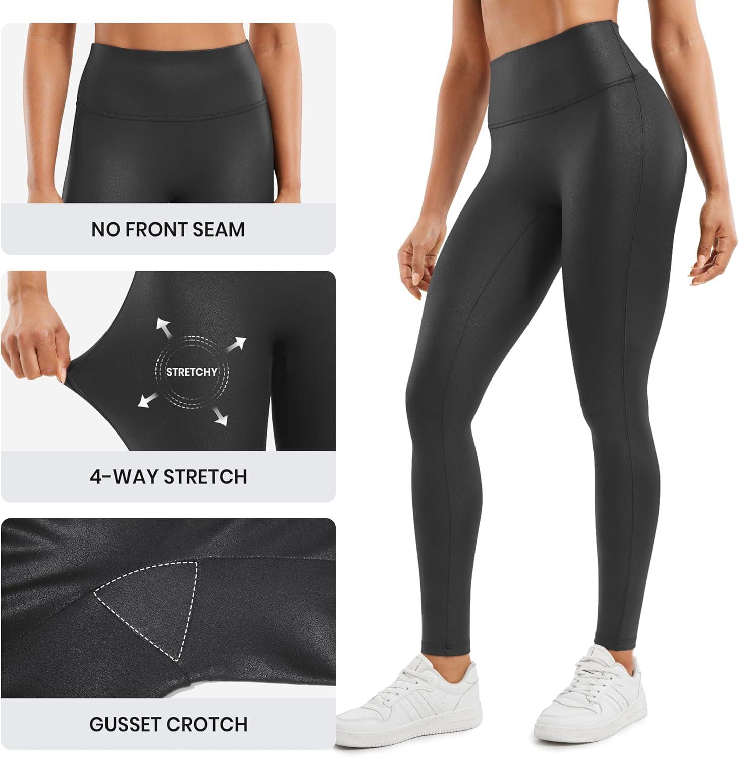 imageCRZ YOGA No Front Seam Faux Leather Leggings 28quot Butterluxe Matte High Waist Stretch Tights Womens Pleather PantsBlack Foil Pattern