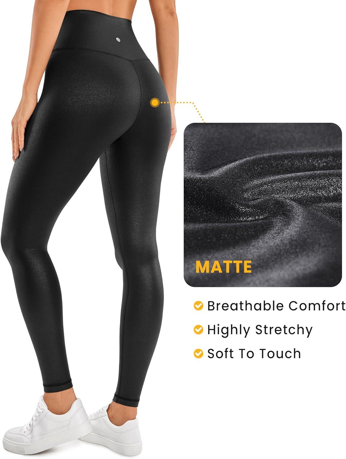 imageCRZ YOGA No Front Seam Faux Leather Leggings 28quot Butterluxe Matte High Waist Stretch Tights Womens Pleather PantsFaux Leather Black