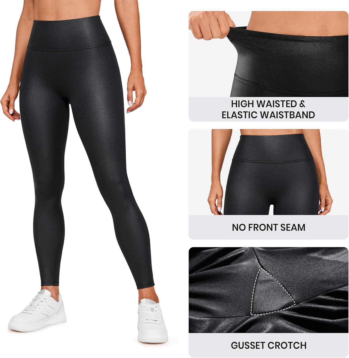 imageCRZ YOGA No Front Seam Faux Leather Leggings 28quot Butterluxe Matte High Waist Stretch Tights Womens Pleather PantsFaux Leather Black