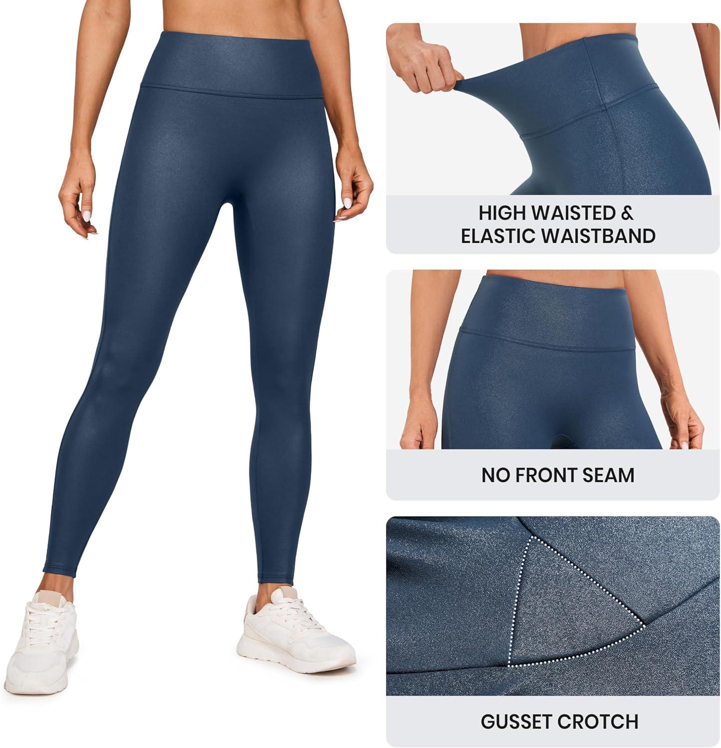 imageCRZ YOGA No Front Seam Faux Leather Leggings 28quot Butterluxe Matte High Waist Stretch Tights Womens Pleather PantsFrench Navy Classic Pattern