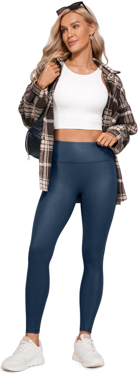 imageCRZ YOGA No Front Seam Faux Leather Leggings 28quot Butterluxe Matte High Waist Stretch Tights Womens Pleather PantsFrench Navy Classic Pattern