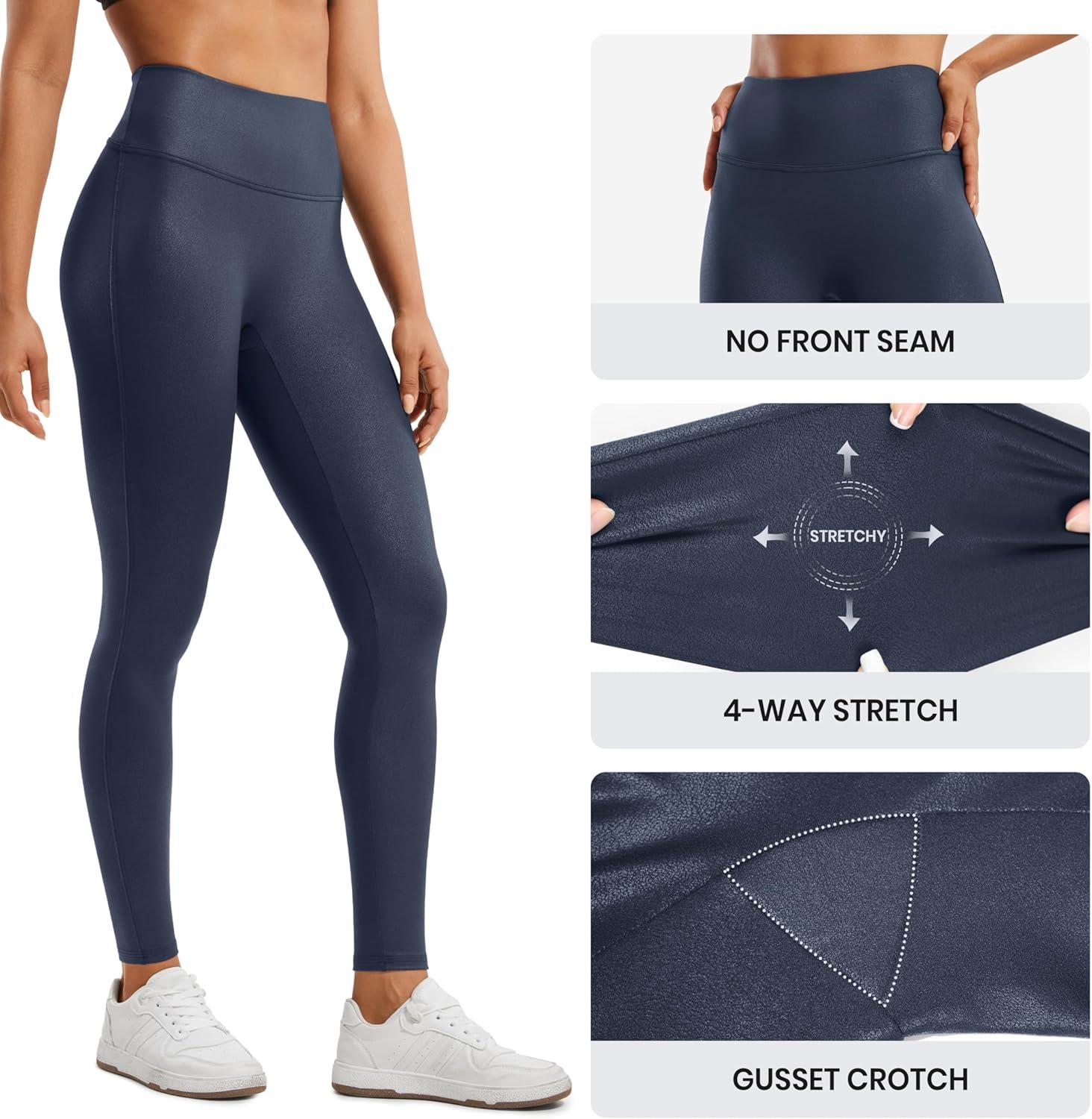 imageCRZ YOGA No Front Seam Faux Leather Leggings 28quot Butterluxe Matte High Waist Stretch Tights Womens Pleather PantsReal Navy Foil Pattern