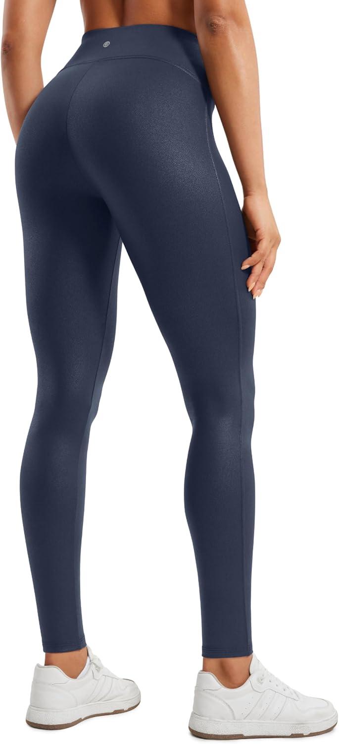 imageCRZ YOGA No Front Seam Faux Leather Leggings 28quot Butterluxe Matte High Waist Stretch Tights Womens Pleather PantsReal Navy Foil Pattern
