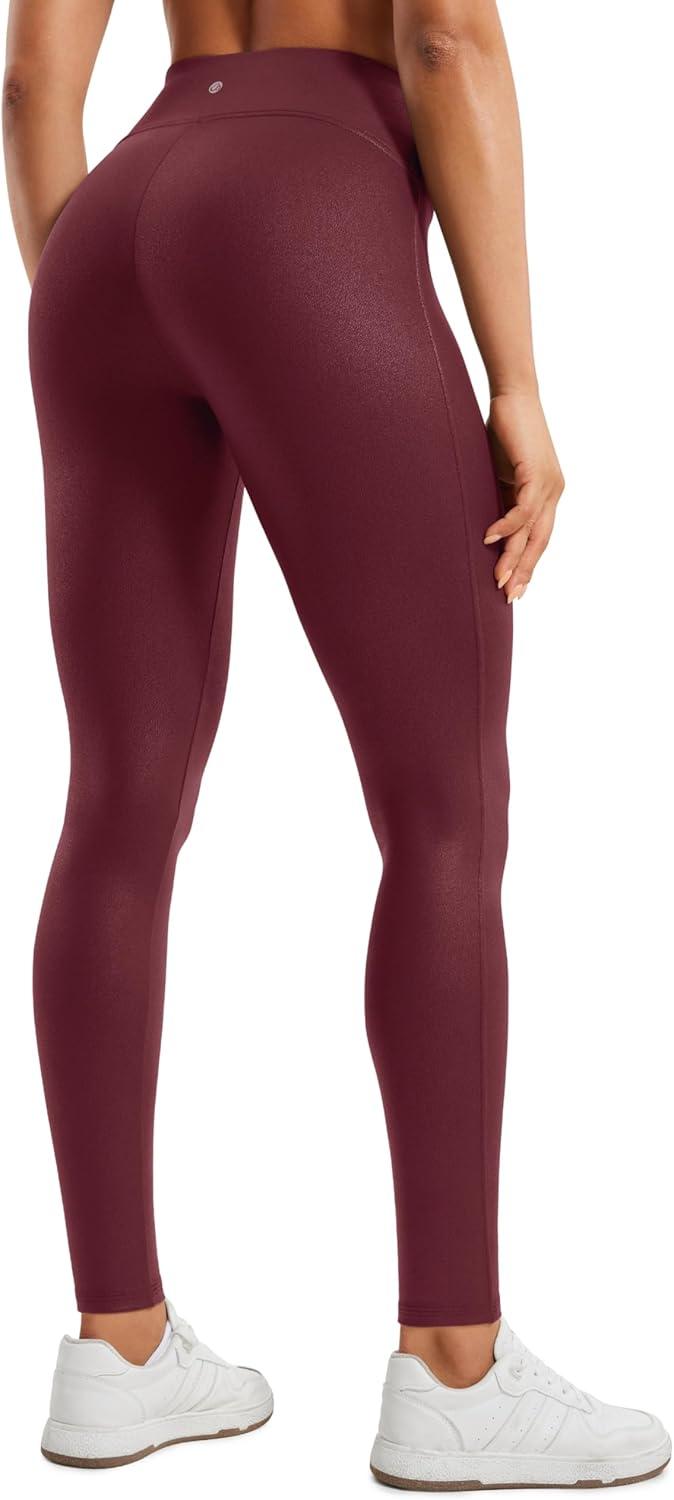 imageCRZ YOGA No Front Seam Faux Leather Leggings 28quot Butterluxe Matte High Waist Stretch Tights Womens Pleather PantsRed Merlot Foil Pattern