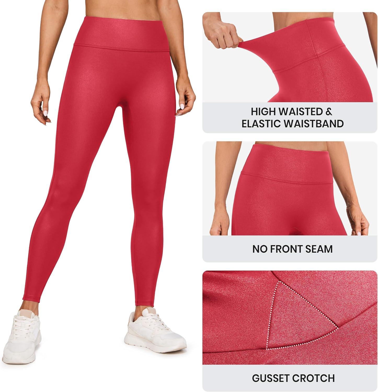 imageCRZ YOGA No Front Seam Faux Leather Leggings 28quot Butterluxe Matte High Waist Stretch Tights Womens Pleather PantsRuby Red Classic Pattern