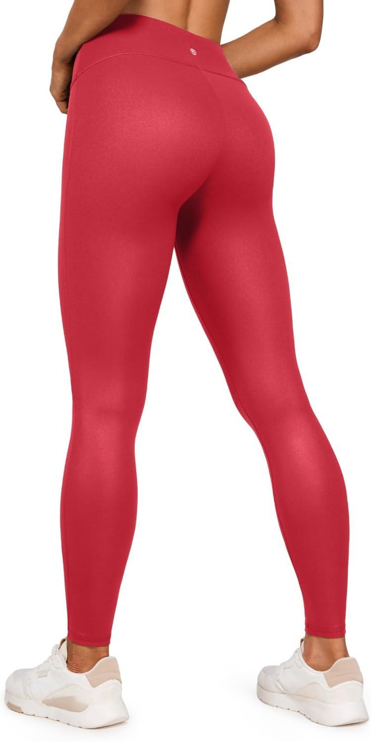 imageCRZ YOGA No Front Seam Faux Leather Leggings 28quot Butterluxe Matte High Waist Stretch Tights Womens Pleather PantsRuby Red Classic Pattern