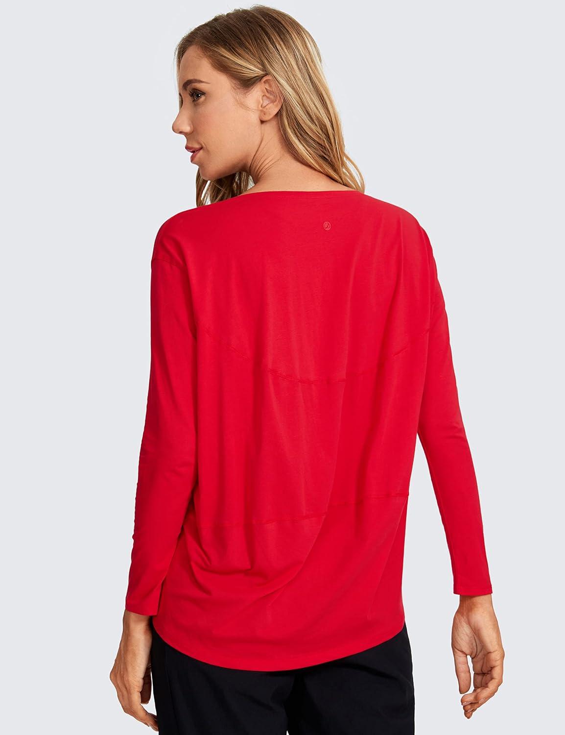 imageCRZ YOGA Pima Cotton Boat Neck Long Sleeve Shirts for Women Workout Athletic Yoga Casual Tops Loose Fit Fall TShirtsFestival Red