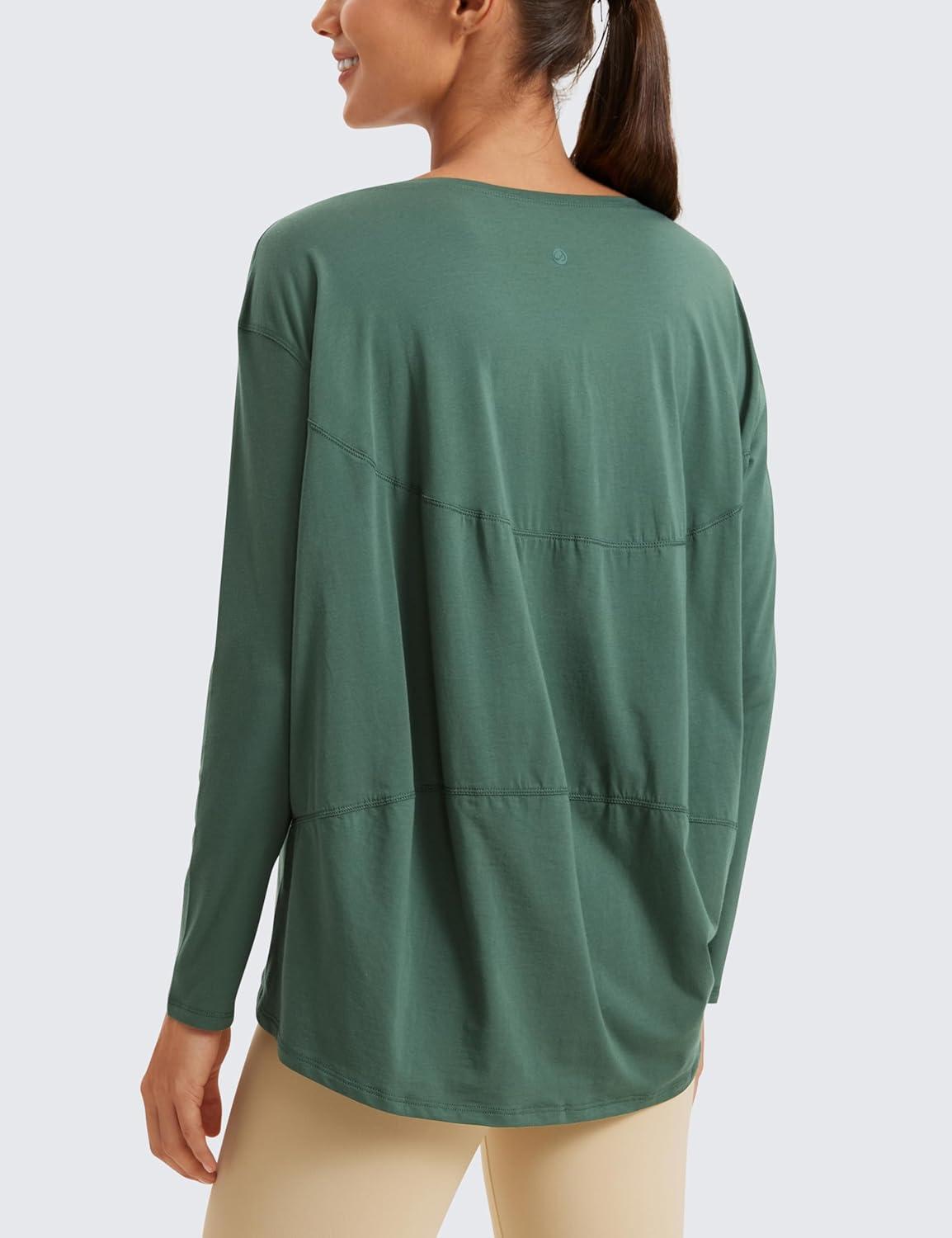 imageCRZ YOGA Pima Cotton Boat Neck Long Sleeve Shirts for Women Workout Athletic Yoga Casual Tops Loose Fit Fall TShirtsGraphite Green