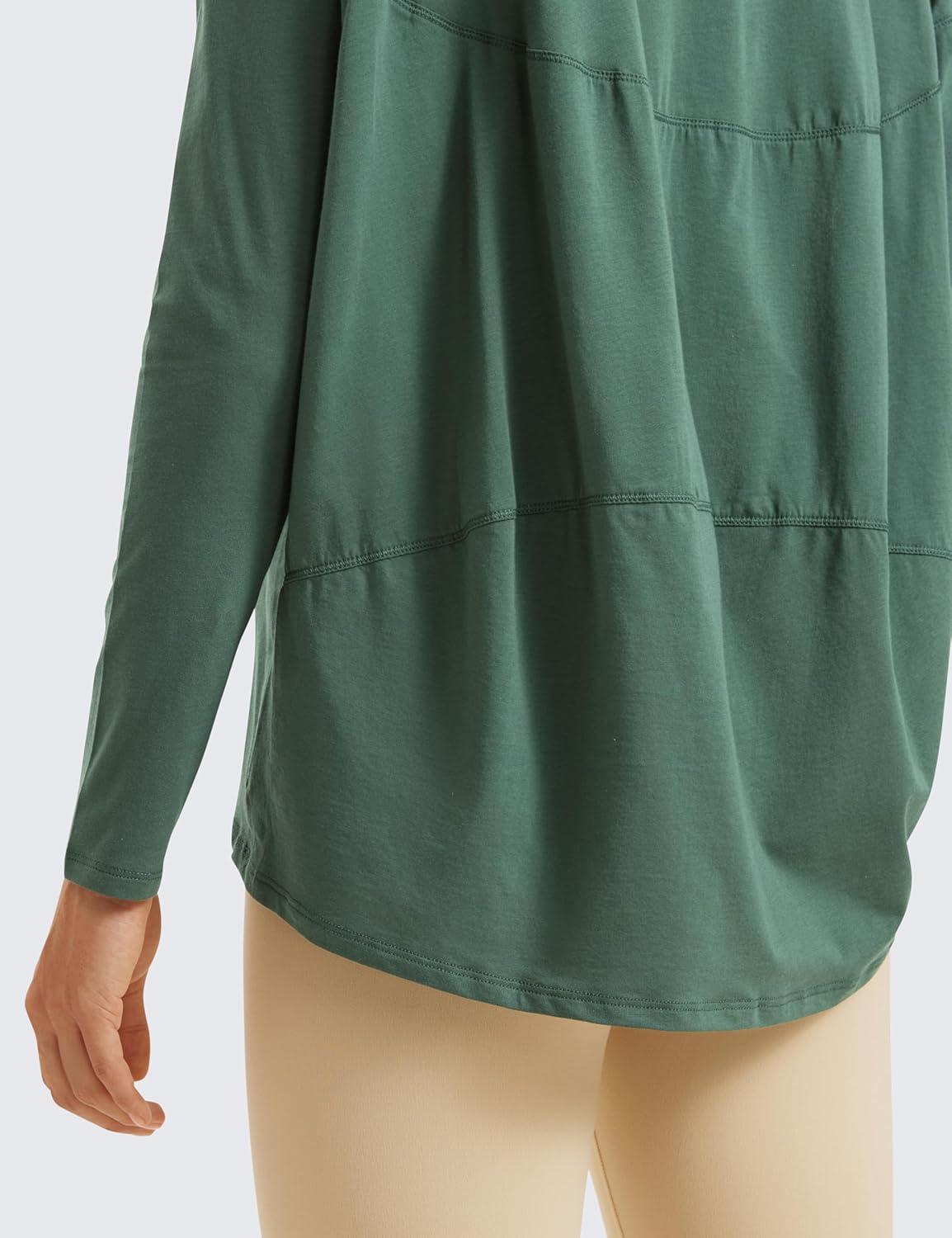 imageCRZ YOGA Pima Cotton Boat Neck Long Sleeve Shirts for Women Workout Athletic Yoga Casual Tops Loose Fit Fall TShirtsGraphite Green