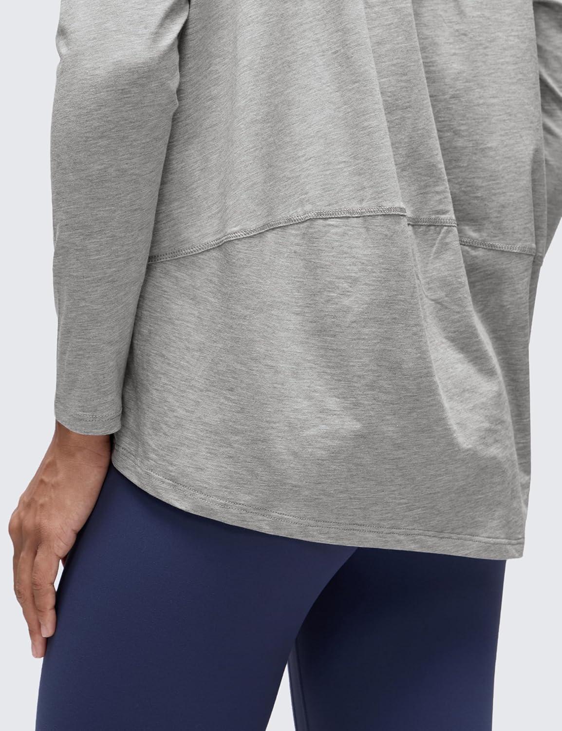 imageCRZ YOGA Pima Cotton Boat Neck Long Sleeve Shirts for Women Workout Athletic Yoga Casual Tops Loose Fit Fall TShirtsHeathered Medium Grey