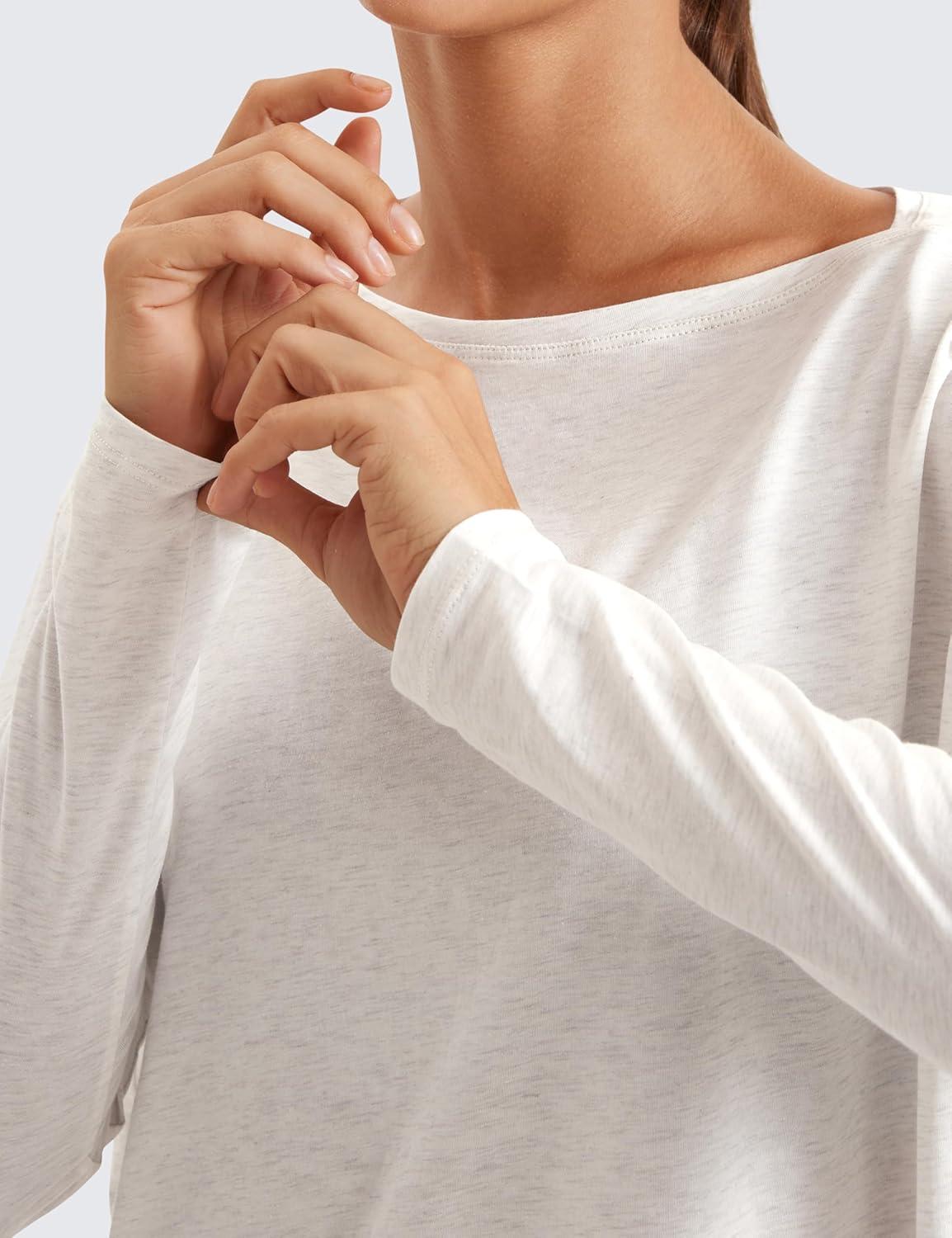 imageCRZ YOGA Pima Cotton Boat Neck Long Sleeve Shirts for Women Workout Athletic Yoga Casual Tops Loose Fit Fall TShirtsIce GreyWhite
