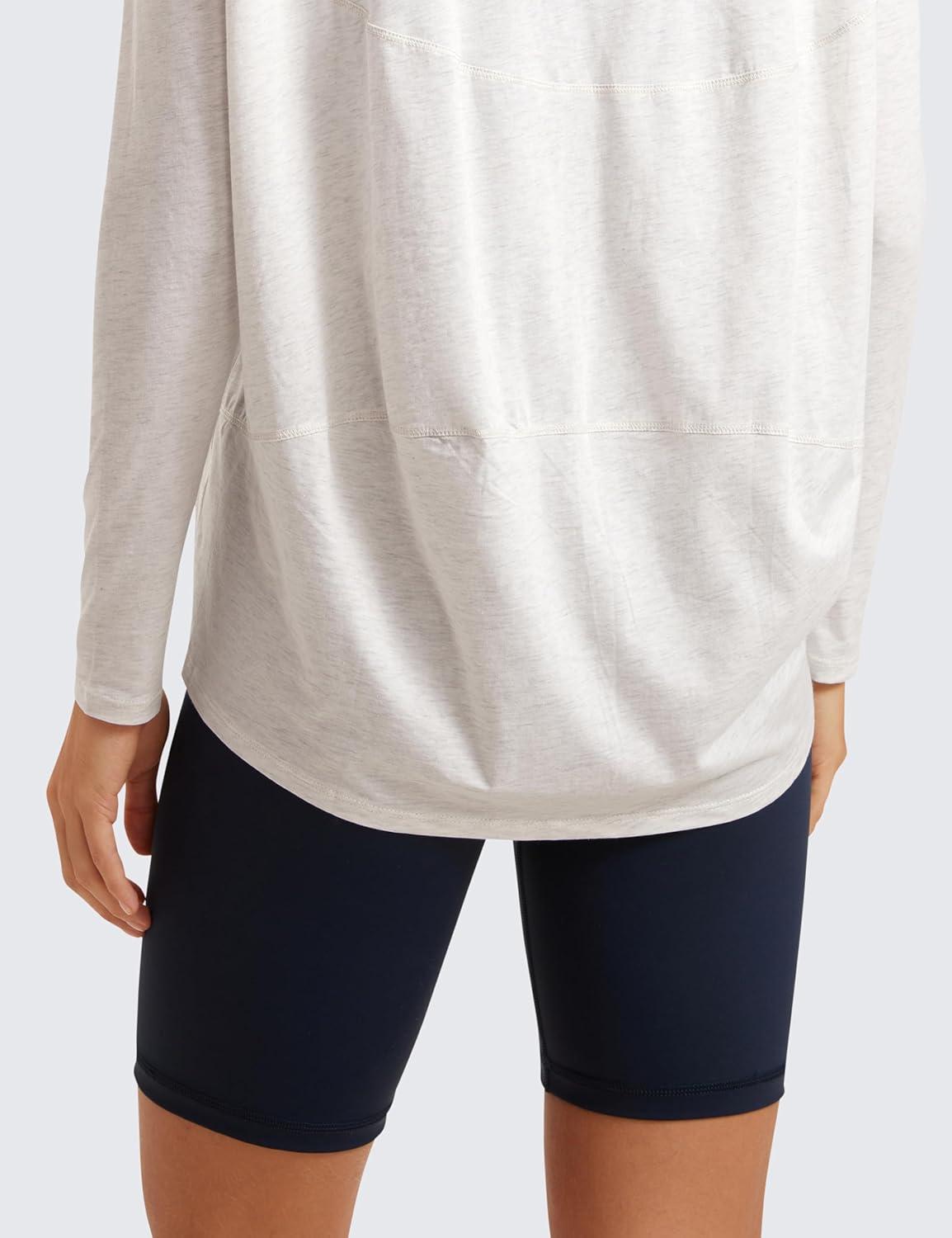 imageCRZ YOGA Pima Cotton Boat Neck Long Sleeve Shirts for Women Workout Athletic Yoga Casual Tops Loose Fit Fall TShirtsIce GreyWhite