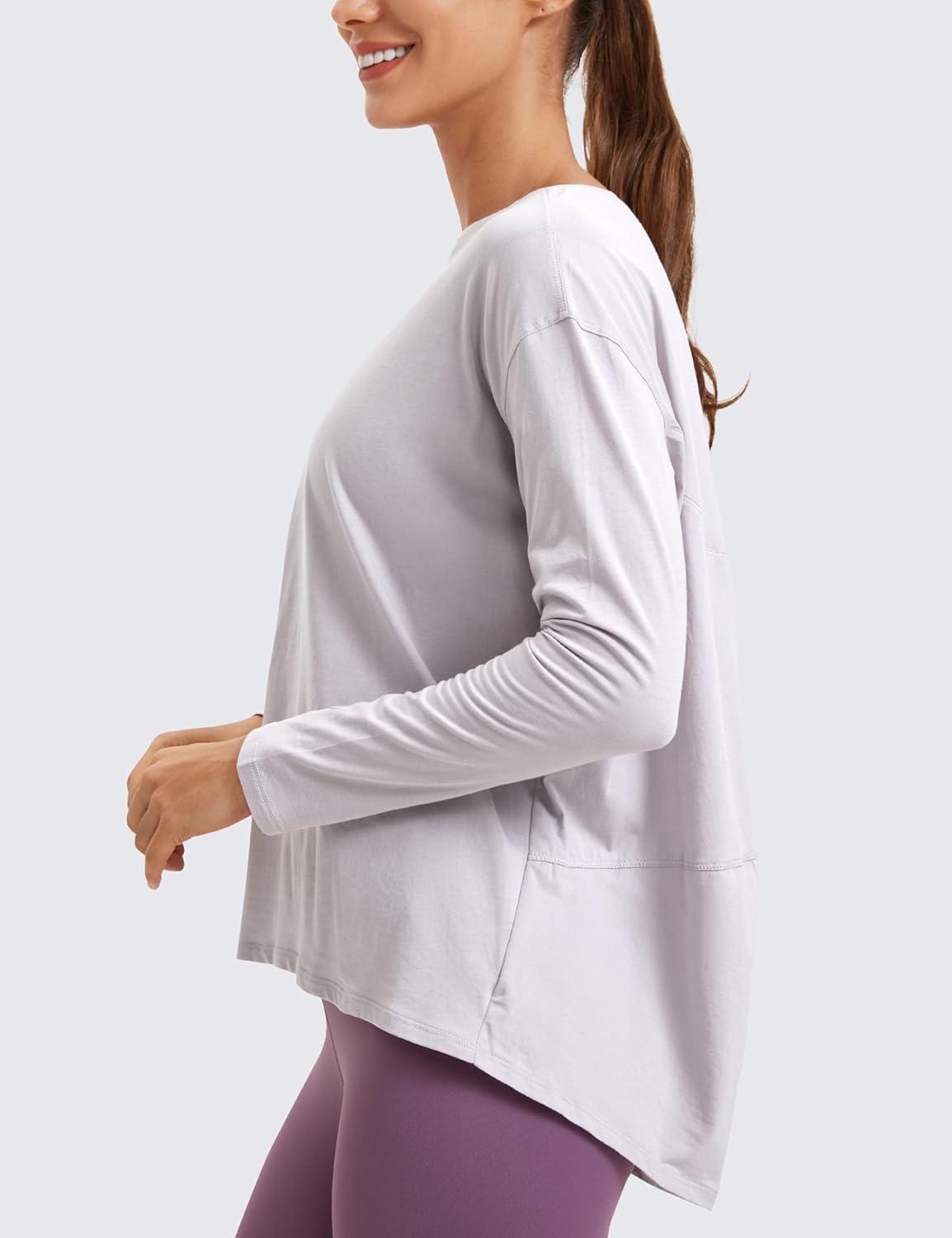 imageCRZ YOGA Pima Cotton Boat Neck Long Sleeve Shirts for Women Workout Athletic Yoga Casual Tops Loose Fit Fall TShirtsIced Iris