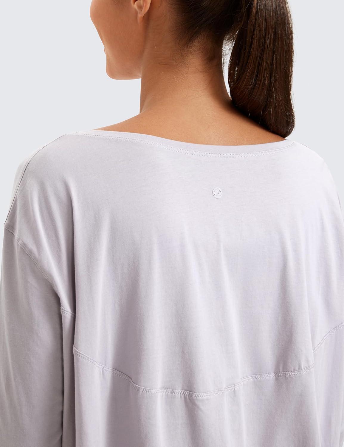 imageCRZ YOGA Pima Cotton Boat Neck Long Sleeve Shirts for Women Workout Athletic Yoga Casual Tops Loose Fit Fall TShirtsIced Iris