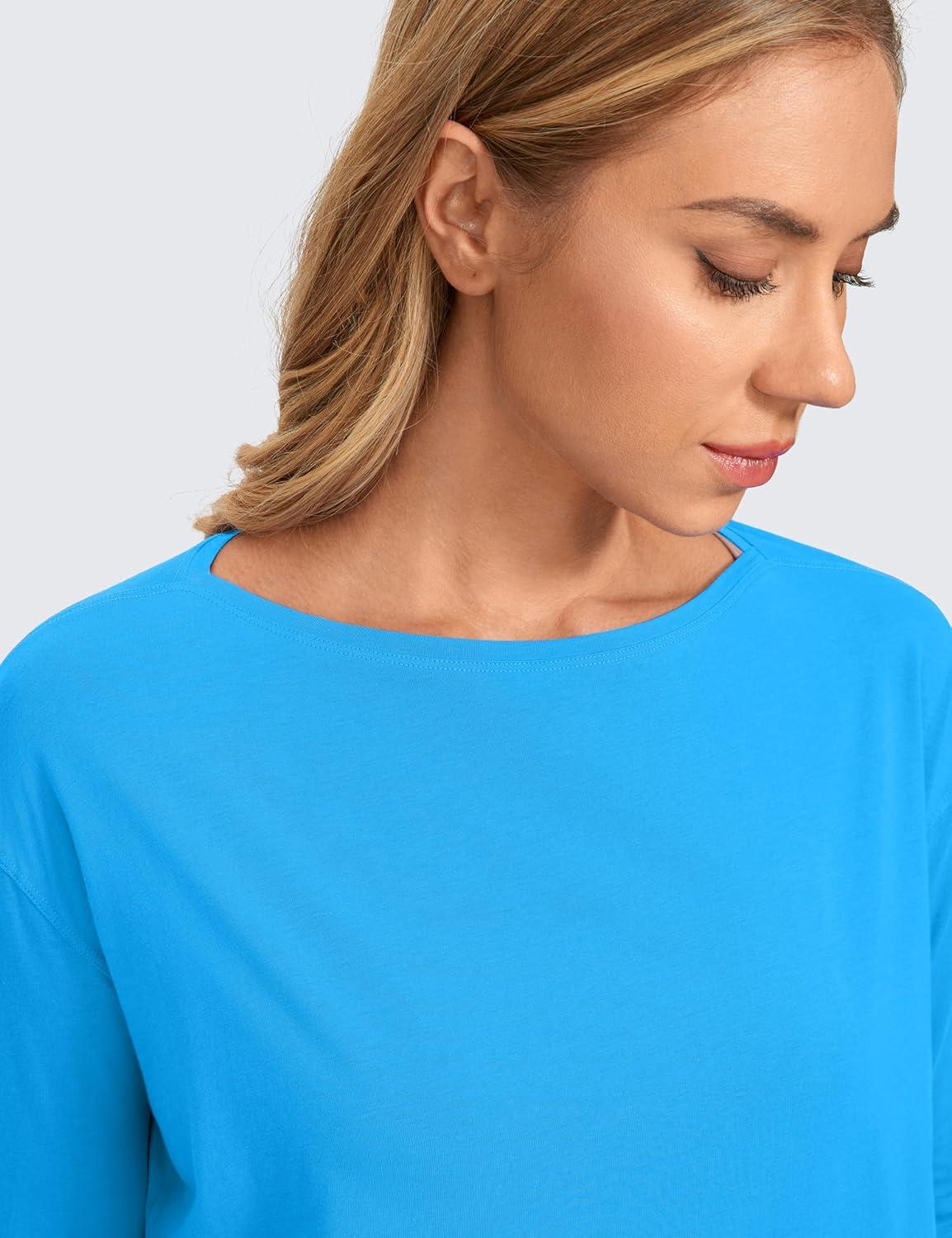 imageCRZ YOGA Pima Cotton Boat Neck Long Sleeve Shirts for Women Workout Athletic Yoga Casual Tops Loose Fit Fall TShirtsMadagascar Blue