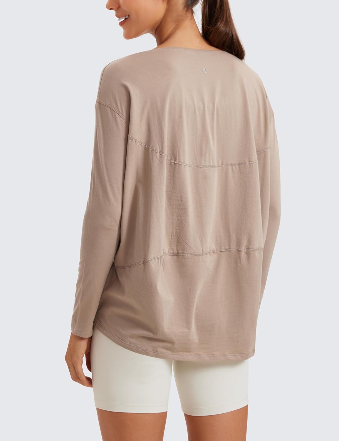 imageCRZ YOGA Pima Cotton Boat Neck Long Sleeve Shirts for Women Workout Athletic Yoga Casual Tops Loose Fit Fall TShirtsMortar Color