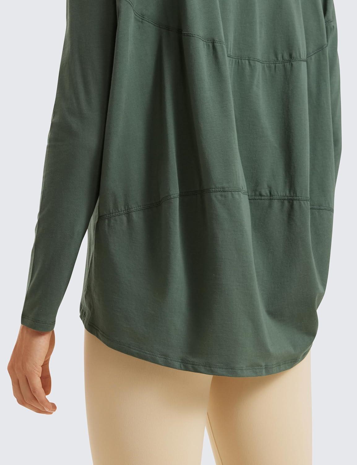 imageCRZ YOGA Pima Cotton Boat Neck Long Sleeve Shirts for Women Workout Athletic Yoga Casual Tops Loose Fit Fall TShirtsNature Green