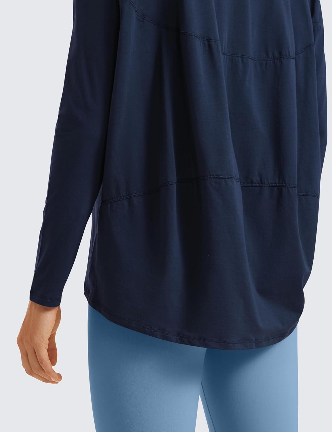imageCRZ YOGA Pima Cotton Boat Neck Long Sleeve Shirts for Women Workout Athletic Yoga Casual Tops Loose Fit Fall TShirtsNavy