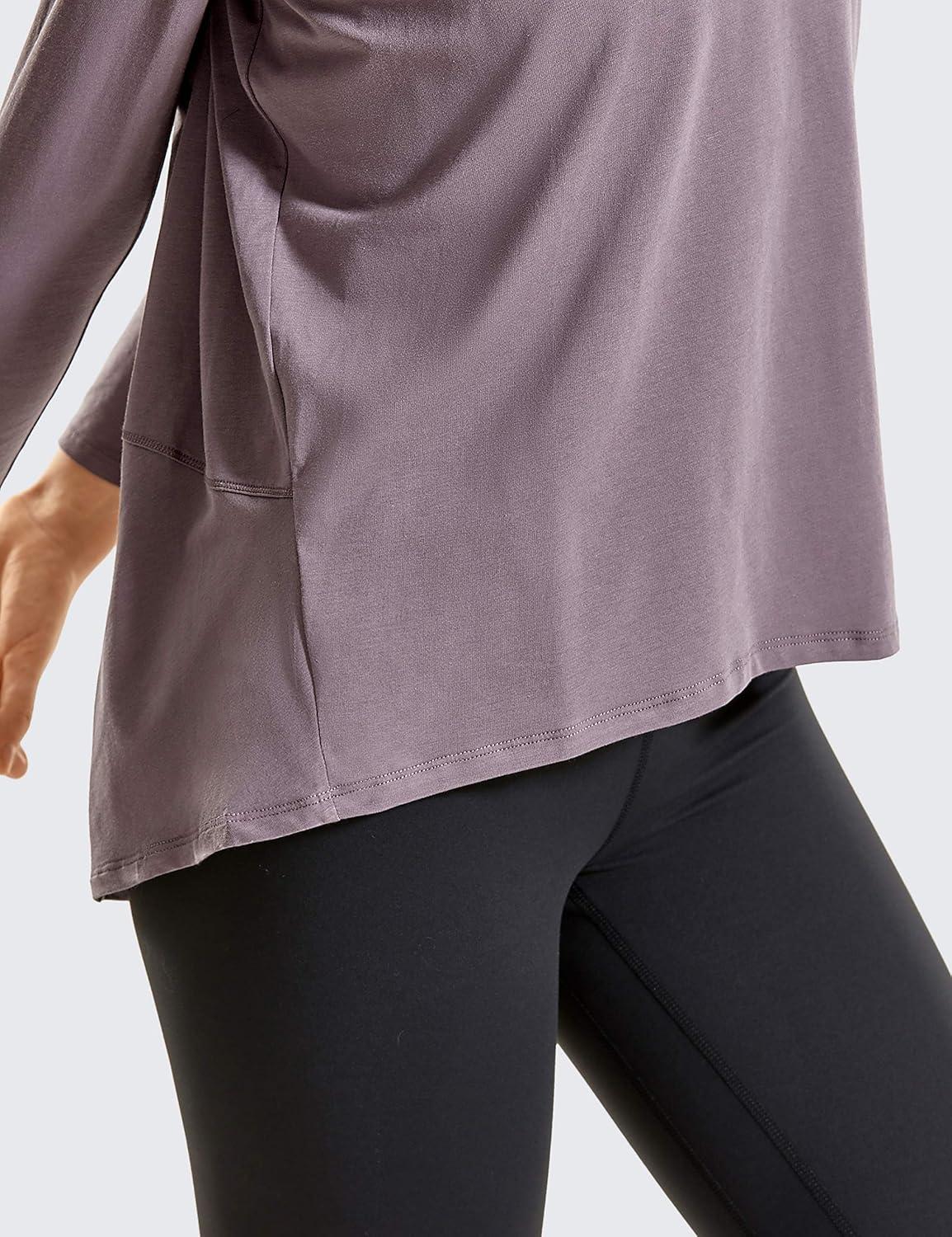 imageCRZ YOGA Pima Cotton Boat Neck Long Sleeve Shirts for Women Workout Athletic Yoga Casual Tops Loose Fit Fall TShirtsPurple Gray