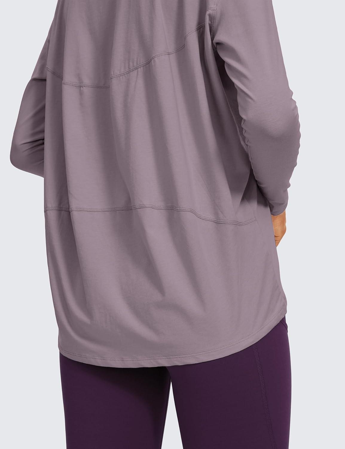 imageCRZ YOGA Pima Cotton Boat Neck Long Sleeve Shirts for Women Workout Athletic Yoga Casual Tops Loose Fit Fall TShirtsPurple Gray