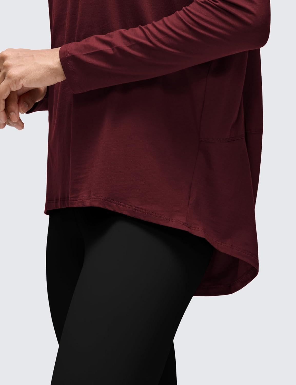 imageCRZ YOGA Pima Cotton Boat Neck Long Sleeve Shirts for Women Workout Athletic Yoga Casual Tops Loose Fit Fall TShirtsRed Merlot