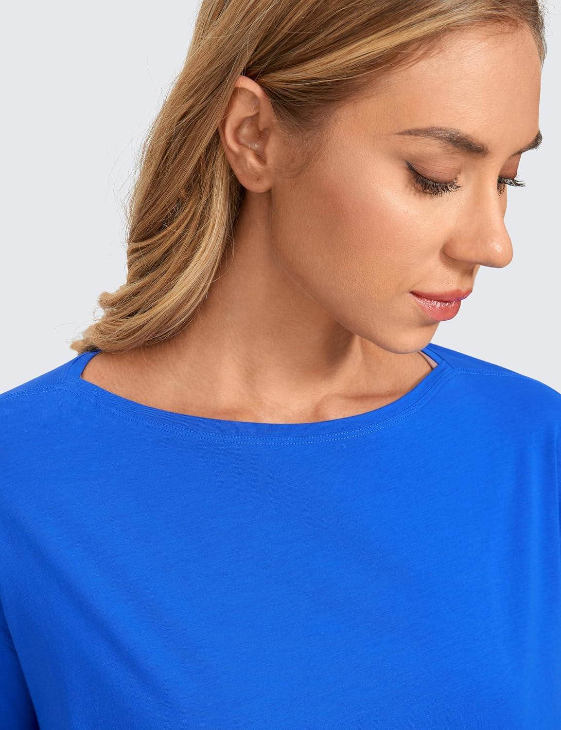 imageCRZ YOGA Pima Cotton Boat Neck Long Sleeve Shirts for Women Workout Athletic Yoga Casual Tops Loose Fit Fall TShirtsStrong Blue