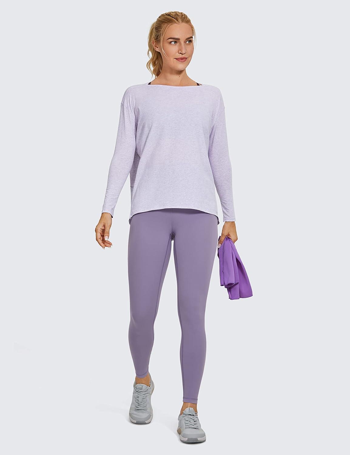 imageCRZ YOGA Pima Cotton Boat Neck Long Sleeve Shirts for Women Workout Athletic Yoga Casual Tops Loose Fit Fall TShirtsViolet Ash