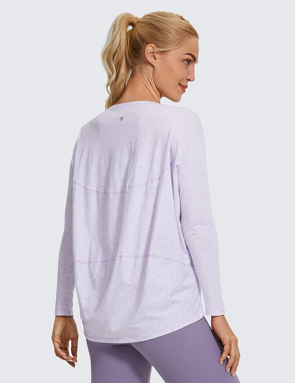 imageCRZ YOGA Pima Cotton Boat Neck Long Sleeve Shirts for Women Workout Athletic Yoga Casual Tops Loose Fit Fall TShirtsViolet Ash