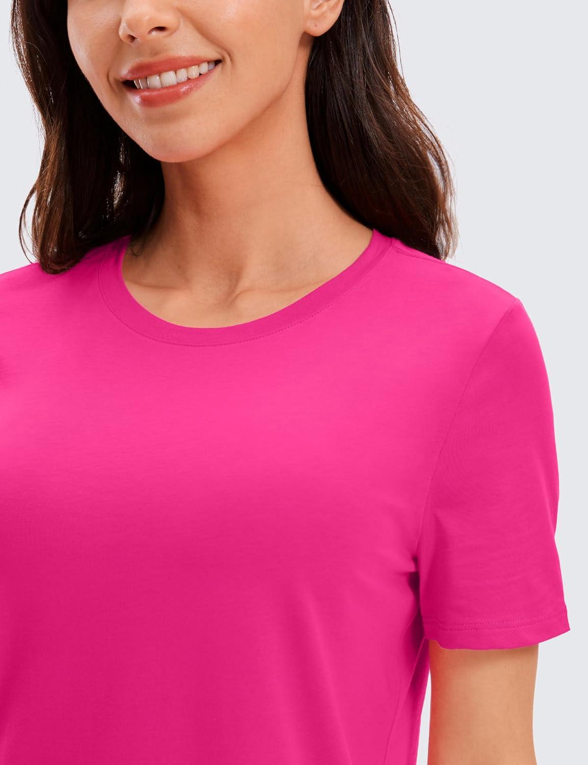 imageCRZ YOGA Pima Cotton Crewneck TShirts for Women Workout Casual Yoga Athletic Short Sleeve Shirts Soft Crewneck Hip TopsGranita Pink