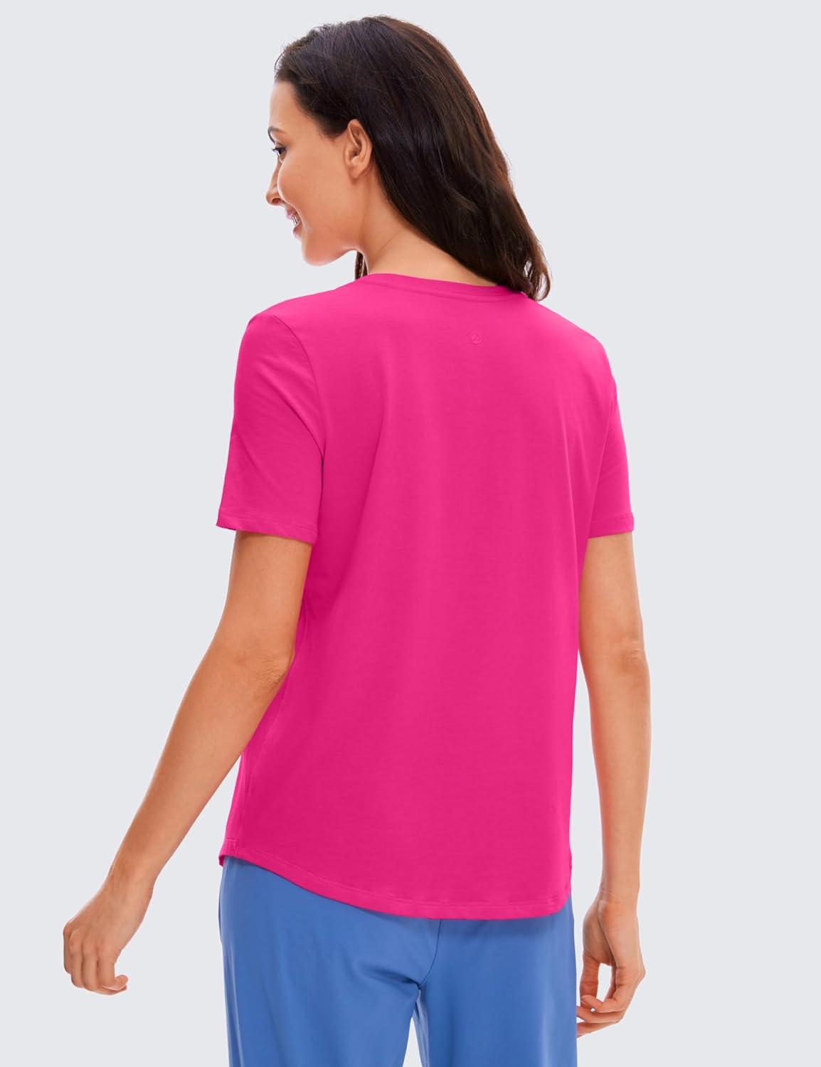 imageCRZ YOGA Pima Cotton Crewneck TShirts for Women Workout Casual Yoga Athletic Short Sleeve Shirts Soft Crewneck Hip TopsGranita Pink