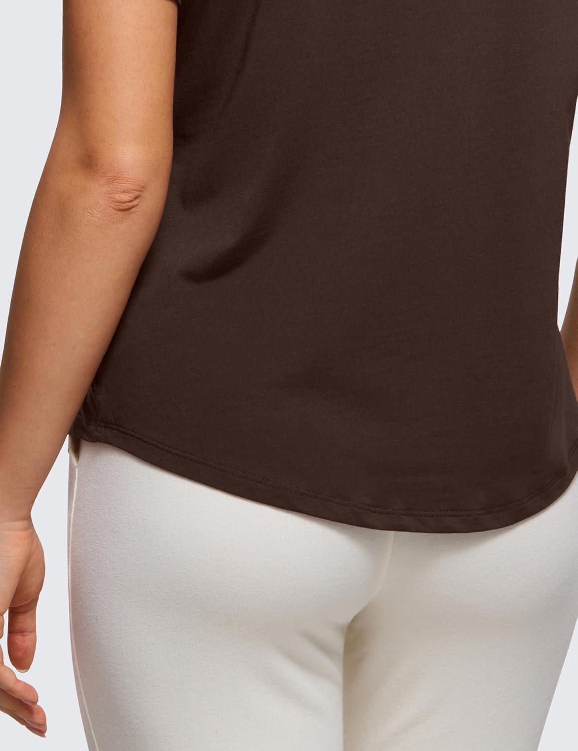 imageCRZ YOGA Pima Cotton Crewneck TShirts for Women Workout Casual Yoga Athletic Short Sleeve Shirts Soft Crewneck Hip TopsHot Fudge Brown