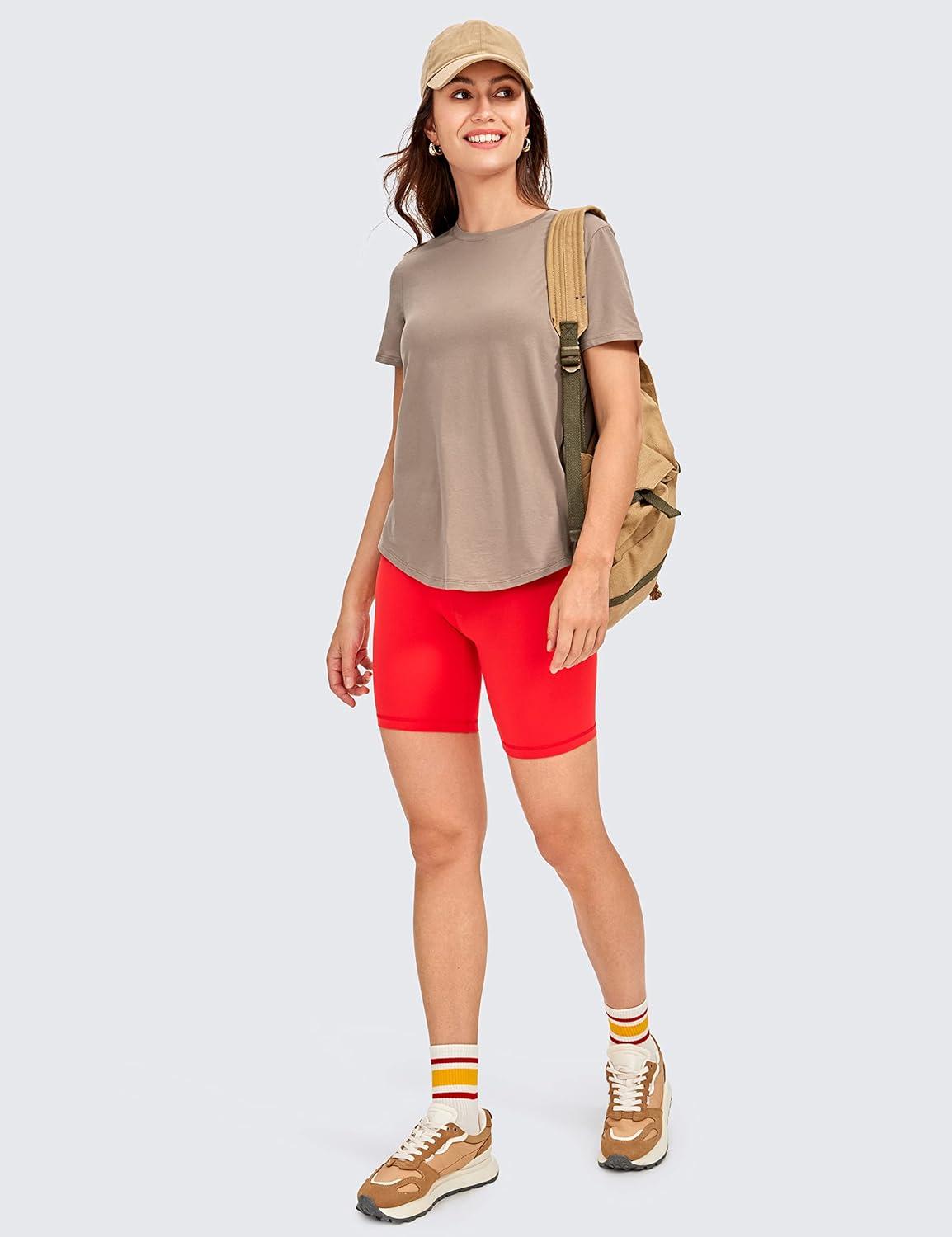 imageCRZ YOGA Pima Cotton Crewneck TShirts for Women Workout Casual Yoga Athletic Short Sleeve Shirts Soft Crewneck Hip TopsMortar Color