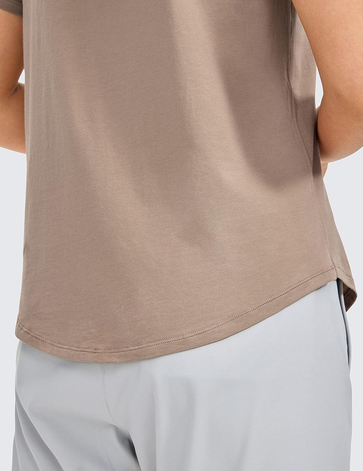 imageCRZ YOGA Pima Cotton Crewneck TShirts for Women Workout Casual Yoga Athletic Short Sleeve Shirts Soft Crewneck Hip TopsMortar Color