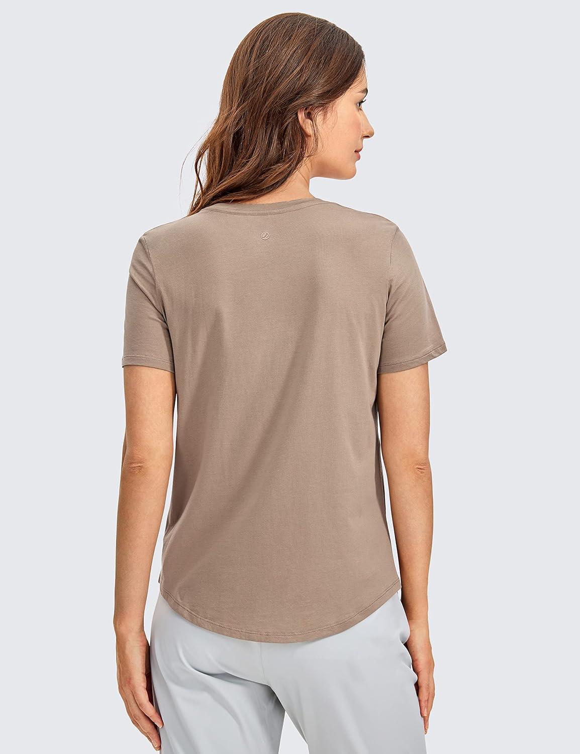 imageCRZ YOGA Pima Cotton Crewneck TShirts for Women Workout Casual Yoga Athletic Short Sleeve Shirts Soft Crewneck Hip TopsMortar Color