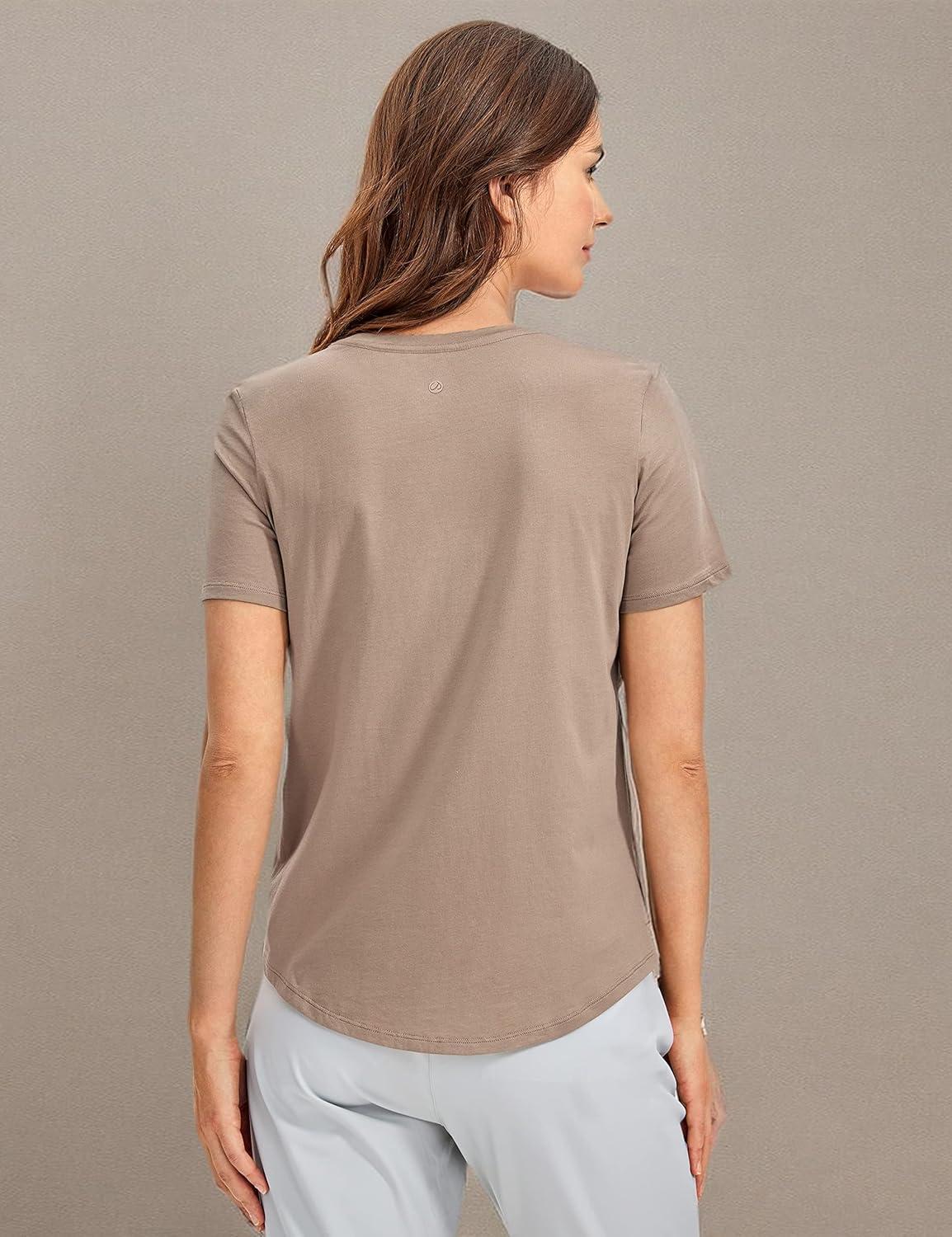 imageCRZ YOGA Pima Cotton Crewneck TShirts for Women Workout Casual Yoga Athletic Short Sleeve Shirts Soft Crewneck Hip TopsMortar Color
