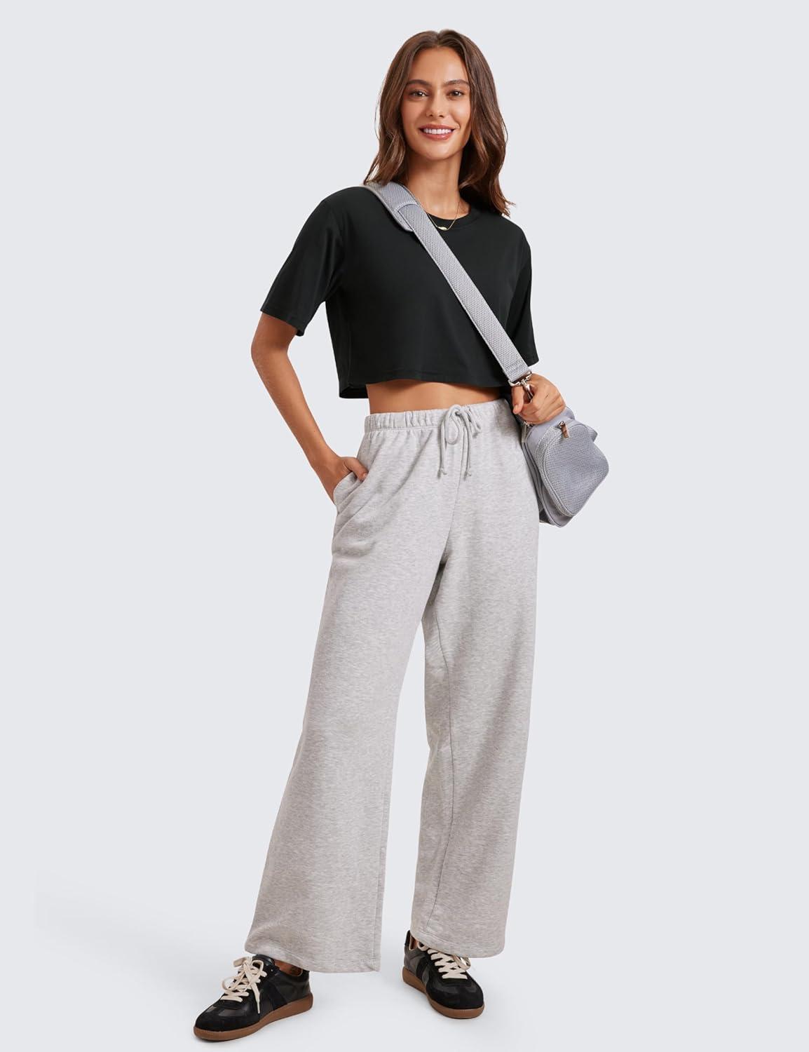 imageCRZ YOGA Pima Cotton Loose Crop TShirts for Women Workout Yoga Casual Athletic Running Short Sleeve Shirts Crewneck TopsBlack