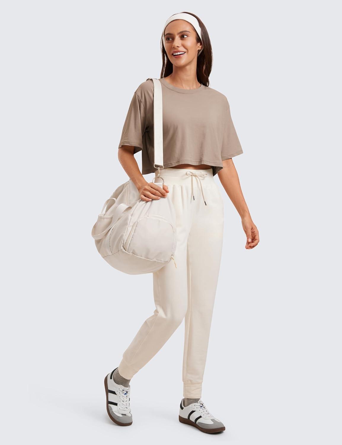 imageCRZ YOGA Pima Cotton Loose Crop TShirts for Women  Workout Yoga Casual Athletic Running Short Sleeve Shirts Crewneck TopsMortar Color