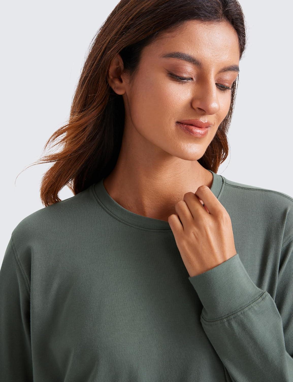 imageCRZ YOGA Pima Cotton Loose Long Sleeve Shirts for Women Workout Yoga Casual Tops Crew Neck Loose Basic Soft Fall TShirtGrey Sage