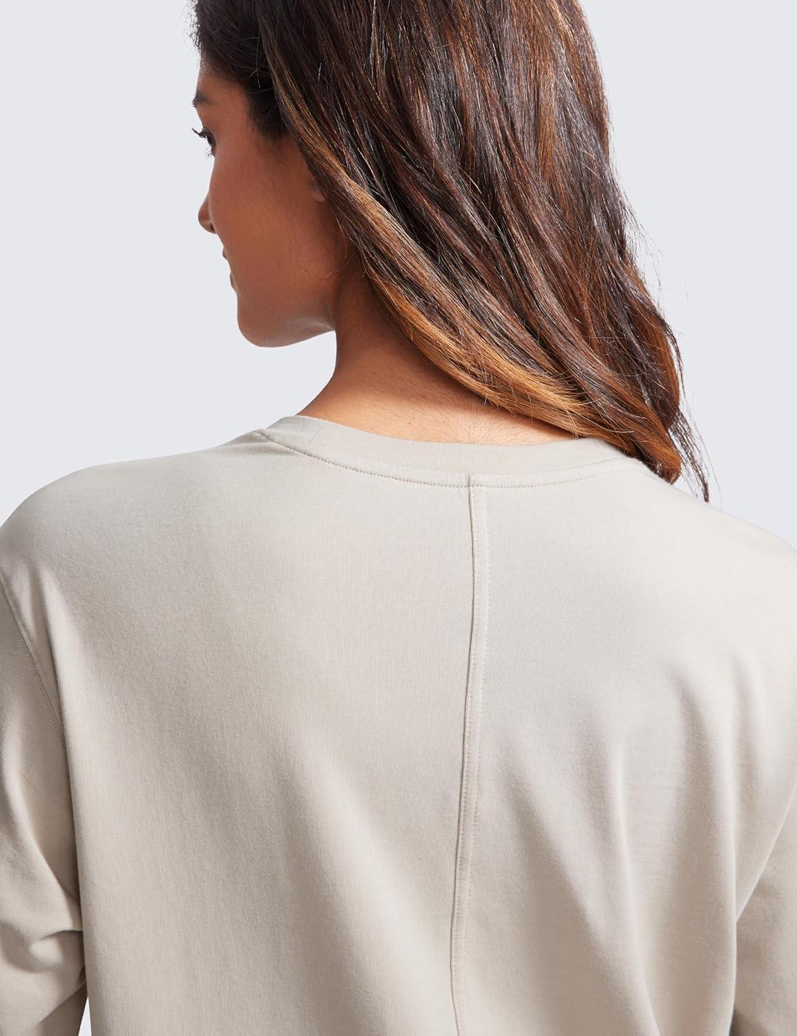 imageCRZ YOGA Pima Cotton Loose Long Sleeve Shirts for Women Workout Yoga Casual Tops Crew Neck Loose Basic Soft Fall TShirtMojave Tan