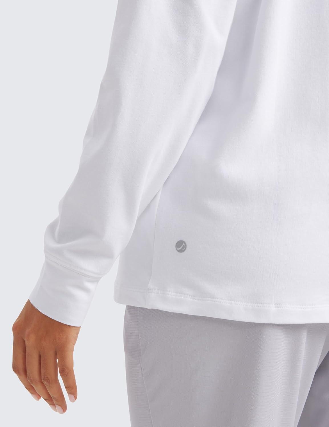 imageCRZ YOGA Pima Cotton Loose Long Sleeve Shirts for Women Workout Yoga Casual Tops Crew Neck Loose Basic Soft Fall TShirtWhite