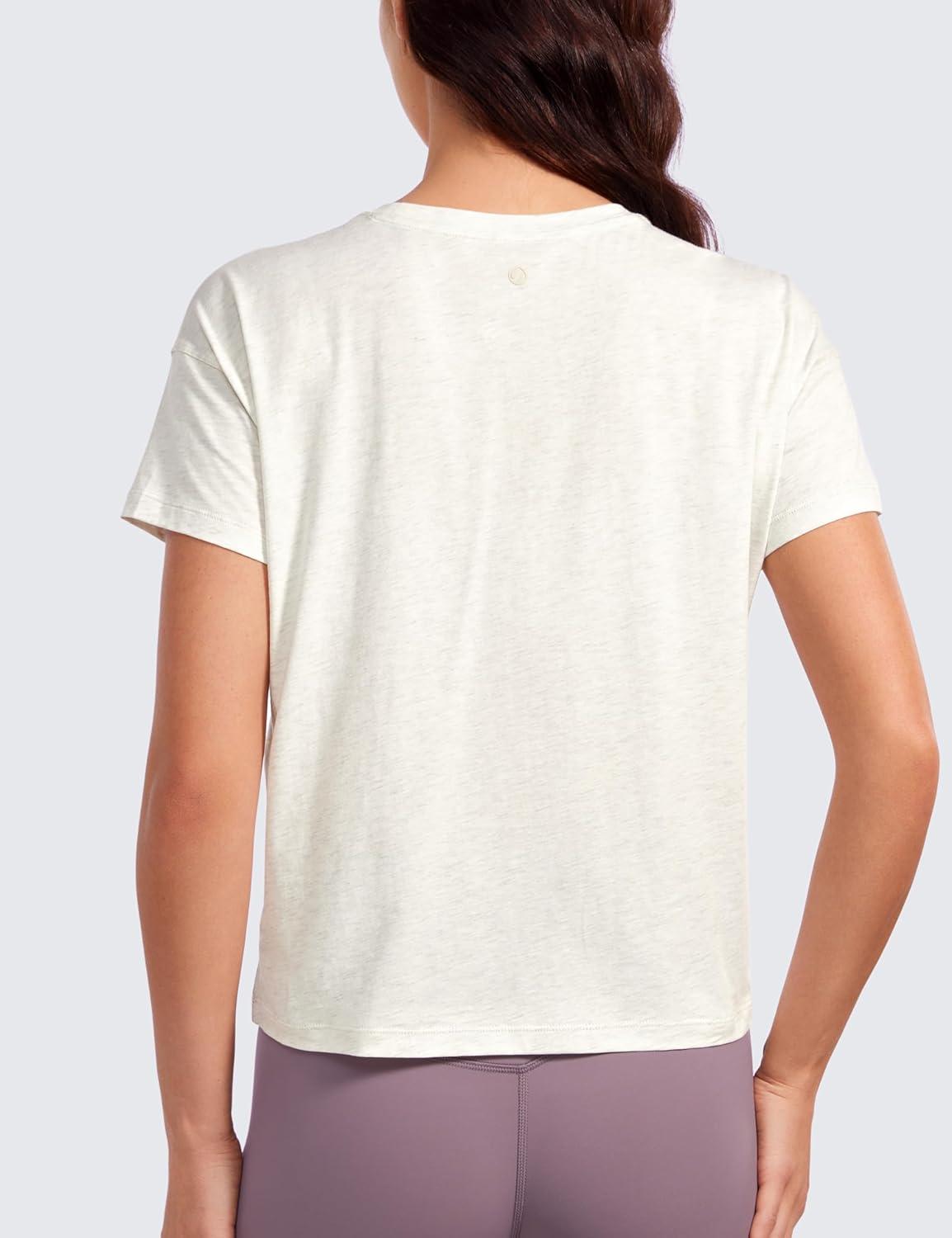 imageCRZ YOGA Pima Cotton Relaxed TShirts for Women Workout Athletic Gym Casual Short Sleeve Shirts Basic Crewneck Hip TopsIce GreyWhite