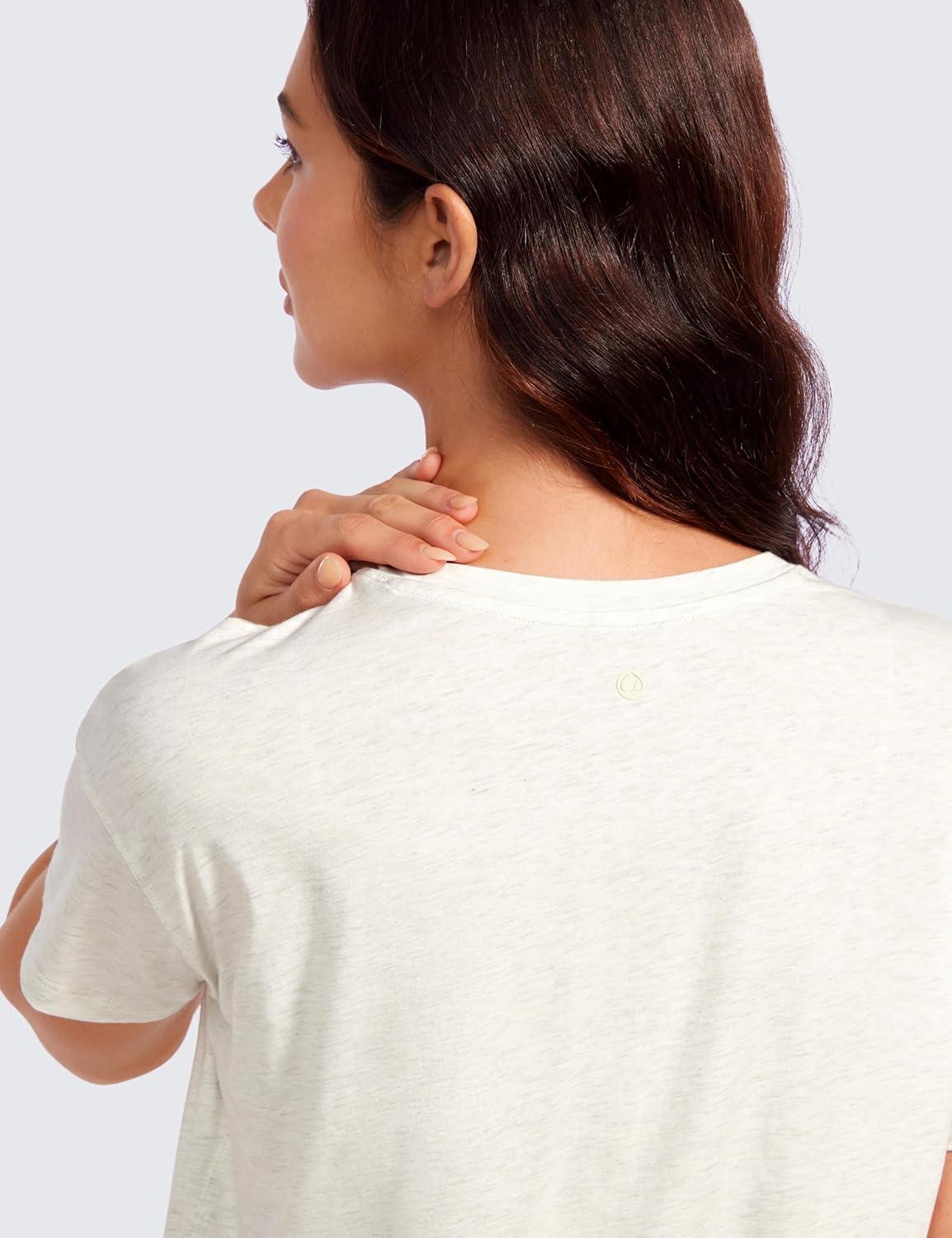 imageCRZ YOGA Pima Cotton Relaxed TShirts for Women Workout Athletic Gym Casual Short Sleeve Shirts Basic Crewneck Hip TopsIce GreyWhite