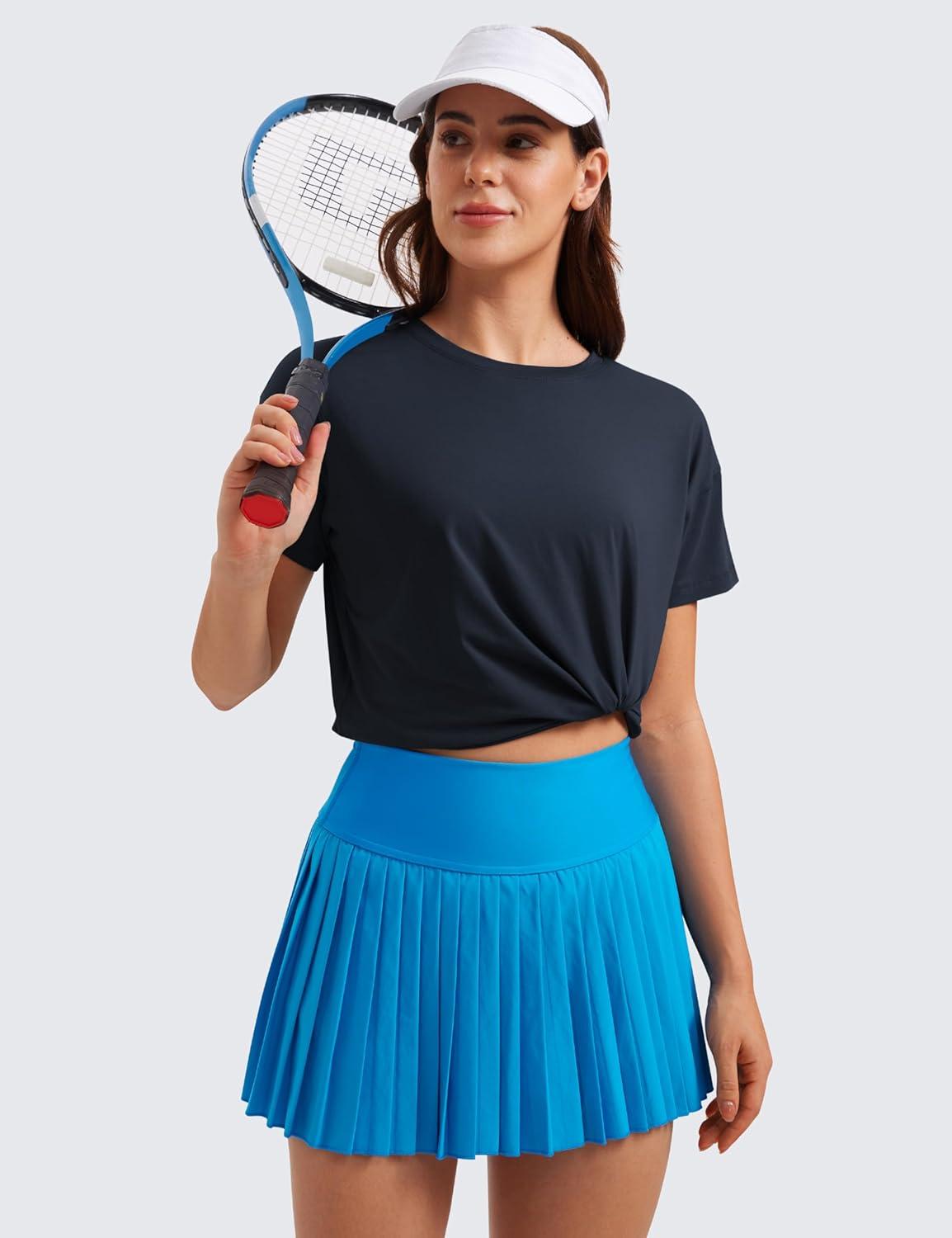 imageCRZ YOGA Pima Cotton Relaxed TShirts for Women Workout Athletic Gym Casual Short Sleeve Shirts Basic Crewneck Hip TopsTrue Navy