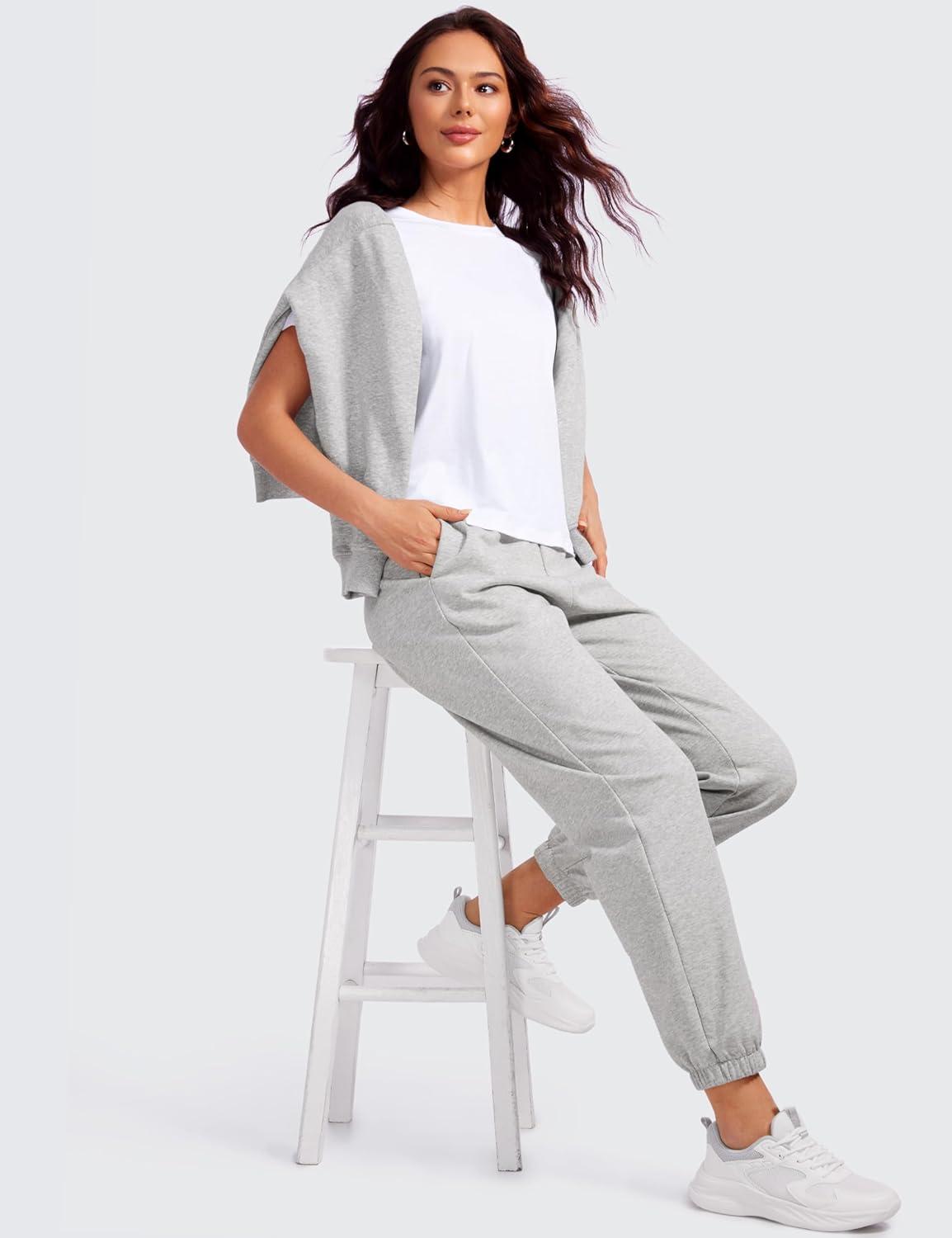 imageCRZ YOGA Pima Cotton Relaxed TShirts for Women Workout Athletic Gym Casual Short Sleeve Shirts Basic Crewneck Hip TopsWhite