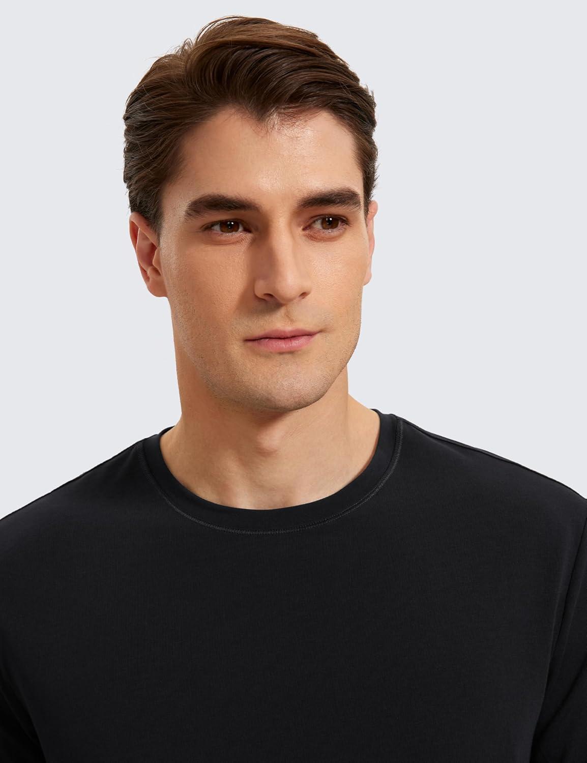 imageCRZ YOGA Pima Cotton Shirts for Men Short Sleeve Casual Crewneck TShirts Breathable Workout Daily Tee TopsBlack