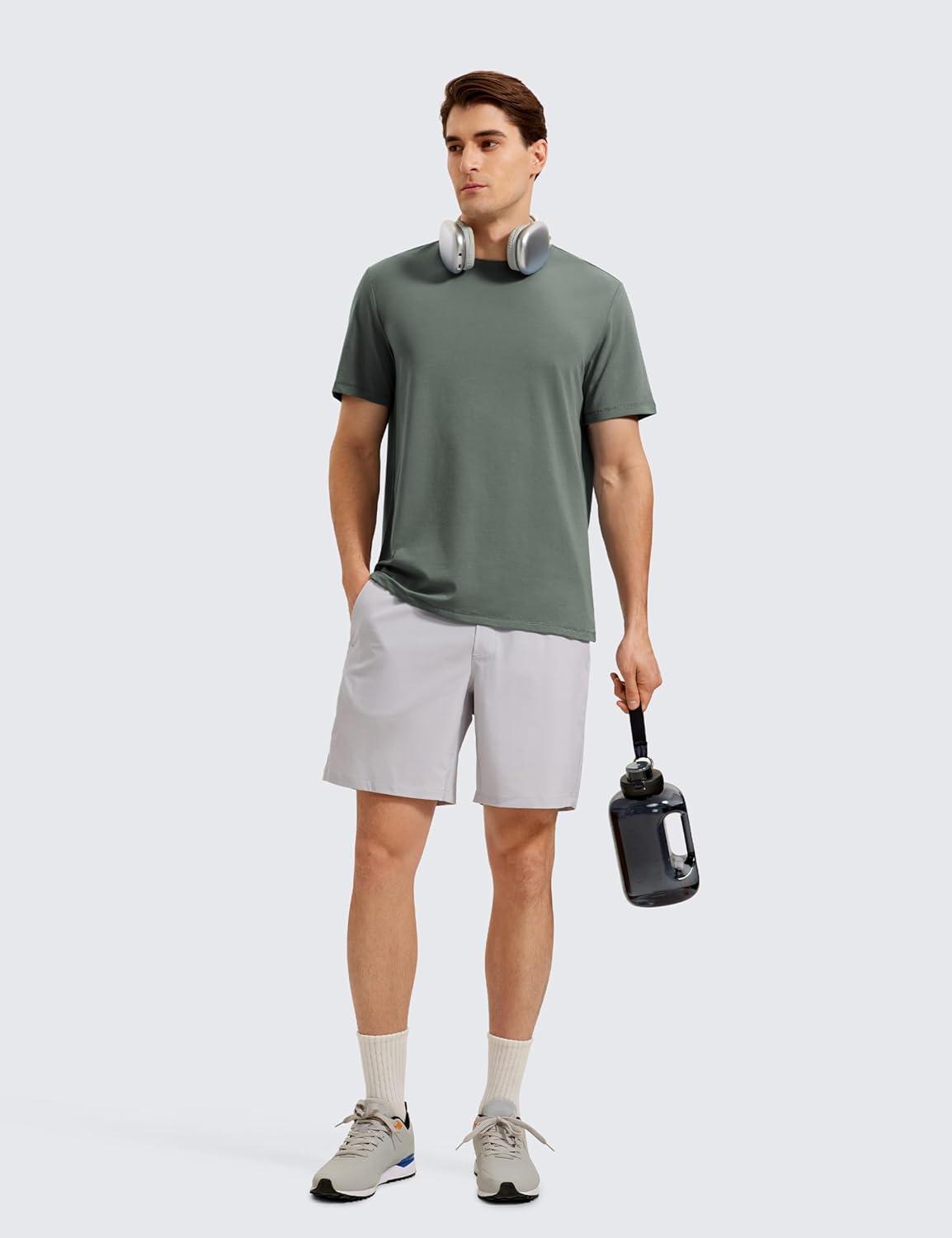 imageCRZ YOGA Pima Cotton Shirts for Men Short Sleeve Casual Crewneck TShirts Breathable Workout Daily Tee TopsGrey Sage