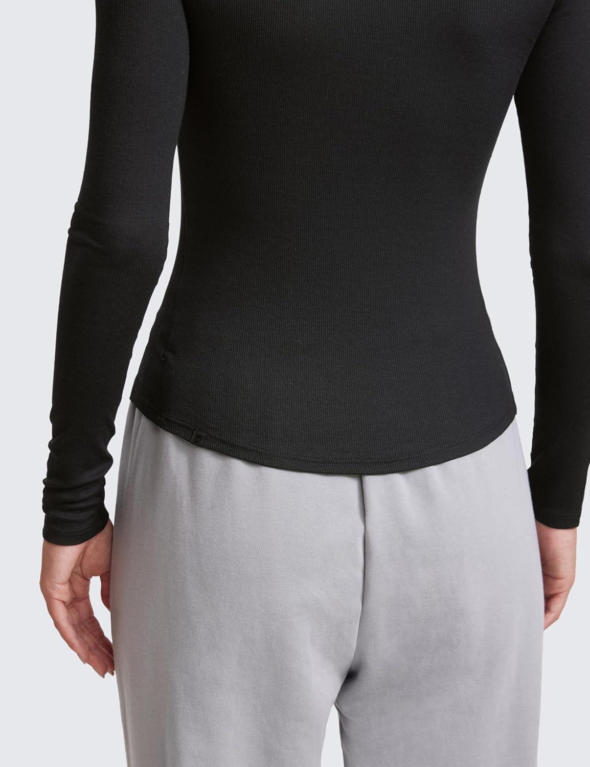 imageCRZ YOGA Ribbed Modal Henley Shirts for Women Comfort Casual Knit Long Sleeve Tops Soft Stretchy Basic Fitted LayeringBlack
